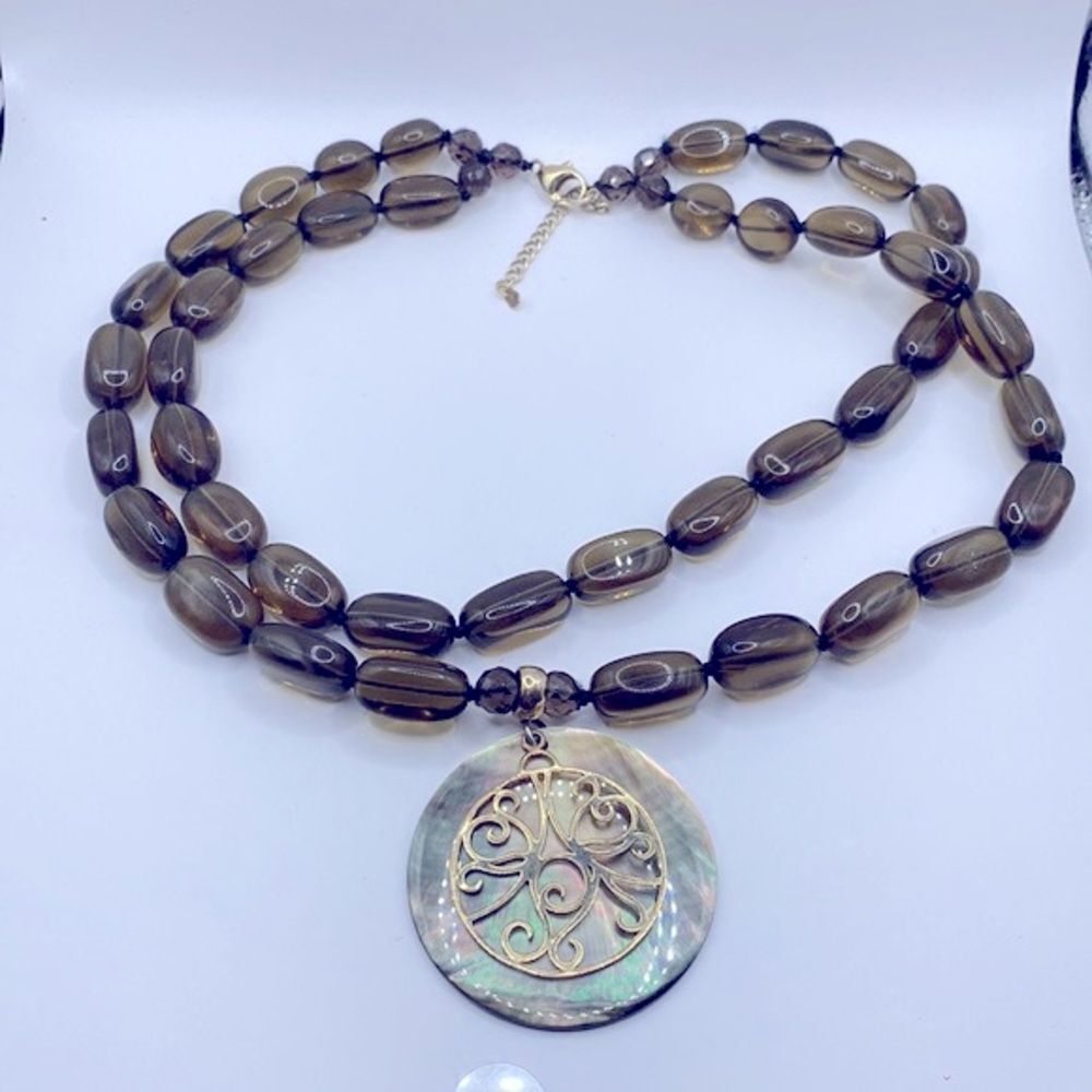 Lucas Lameth Smoky Quartz & MOP Double Strand Statement Necklace